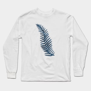 Navy Blue Fern Leaf Long Sleeve T-Shirt